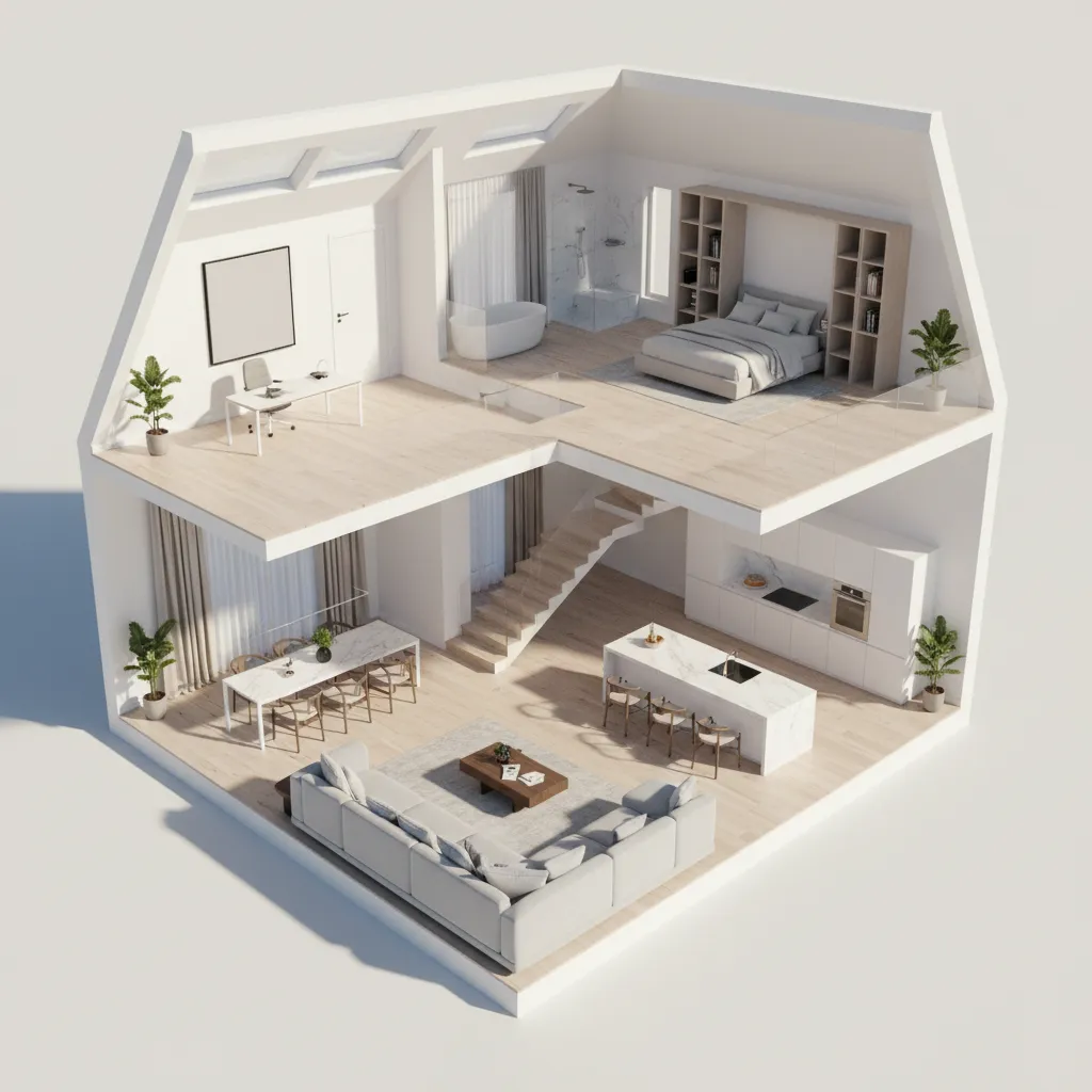 Tampilan denah rumah dalam bentuk 3D