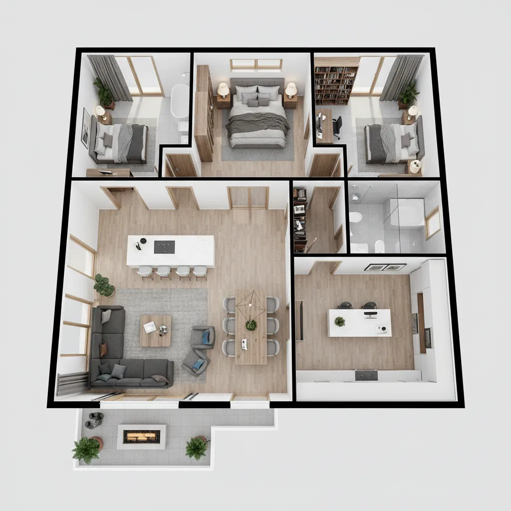 Visualisasi denah rumah dalam bentuk 3D