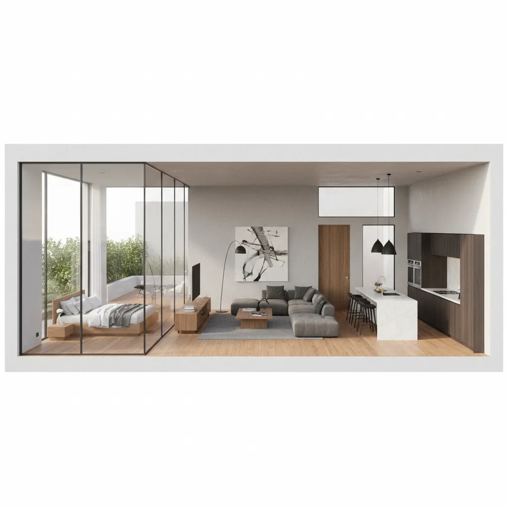 Visualización en 3D de un plano de casa moderna