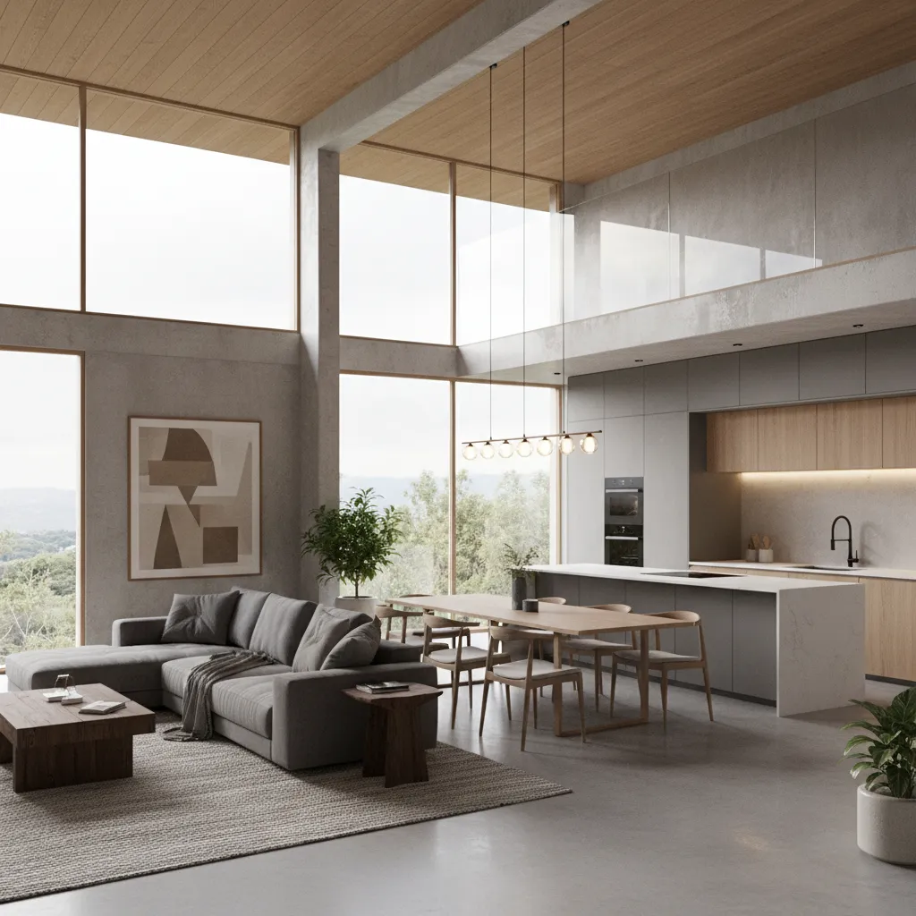 Render 3D realista de interior de casa moderna