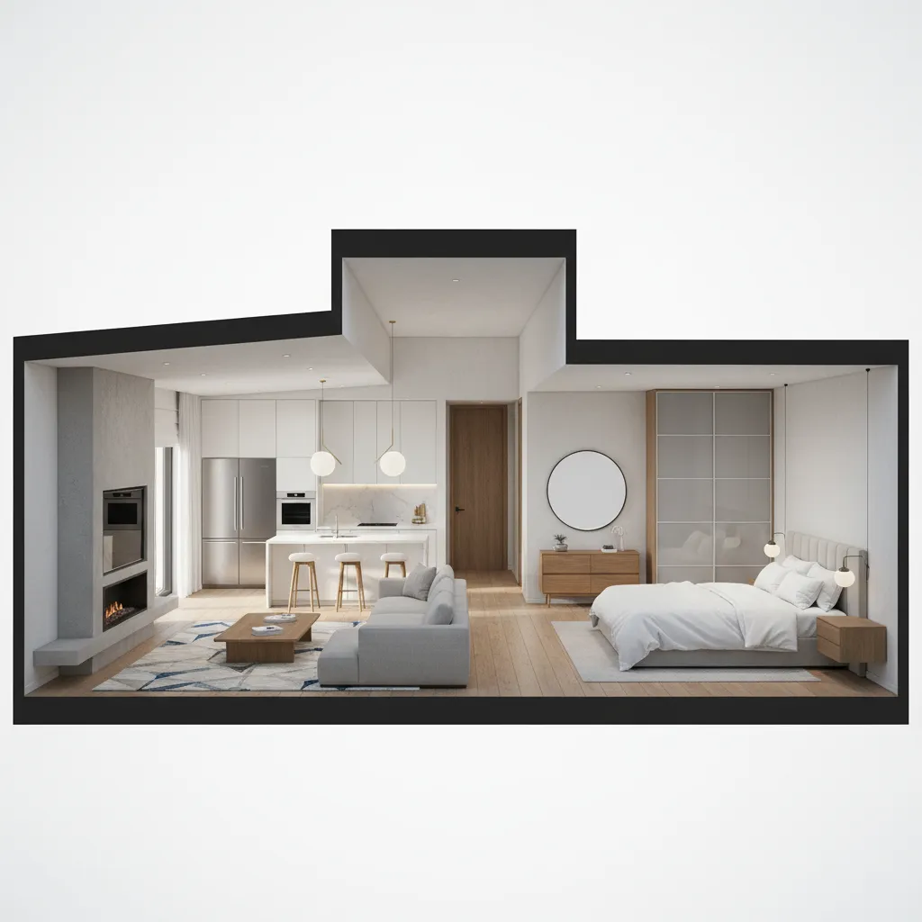 Mô hình 3D của bố trí nhà sau khi dựng từ mặt bằng