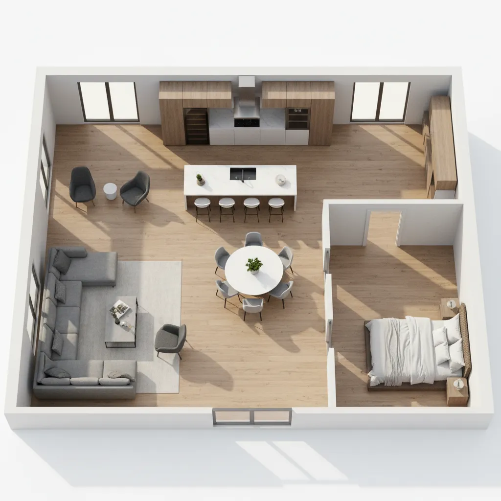 photorealistic rendered 3D house floor plan visualization