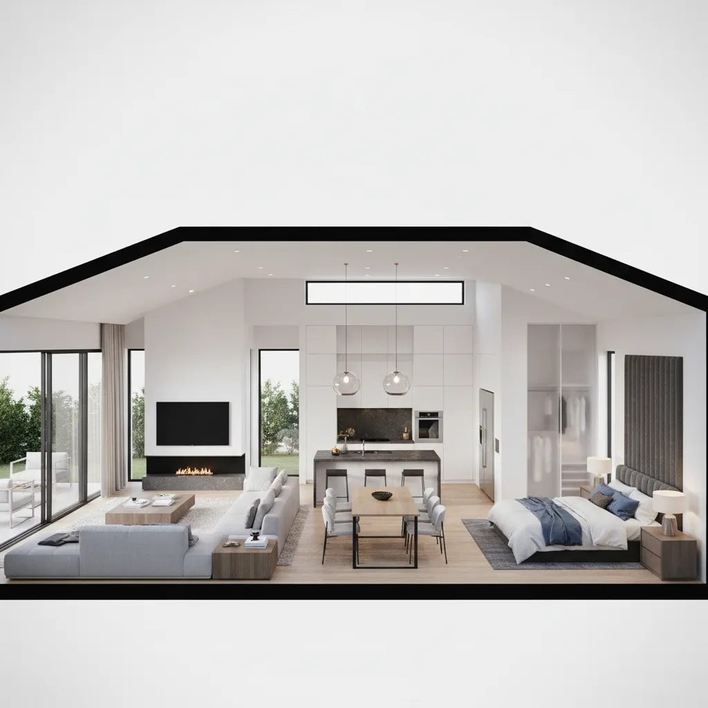 3D visualization of a modern 2000 sq ft house interior layout