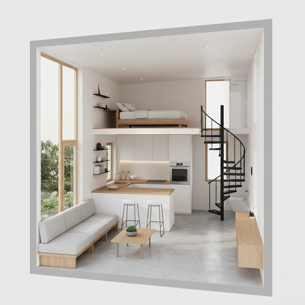 Visualisasi 3D rumah kecil tipe 36