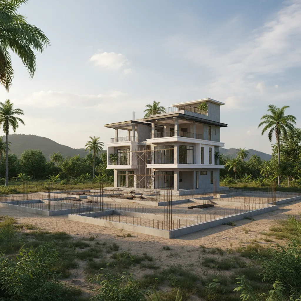 Realistic 3D render preview of a modern house design before construction