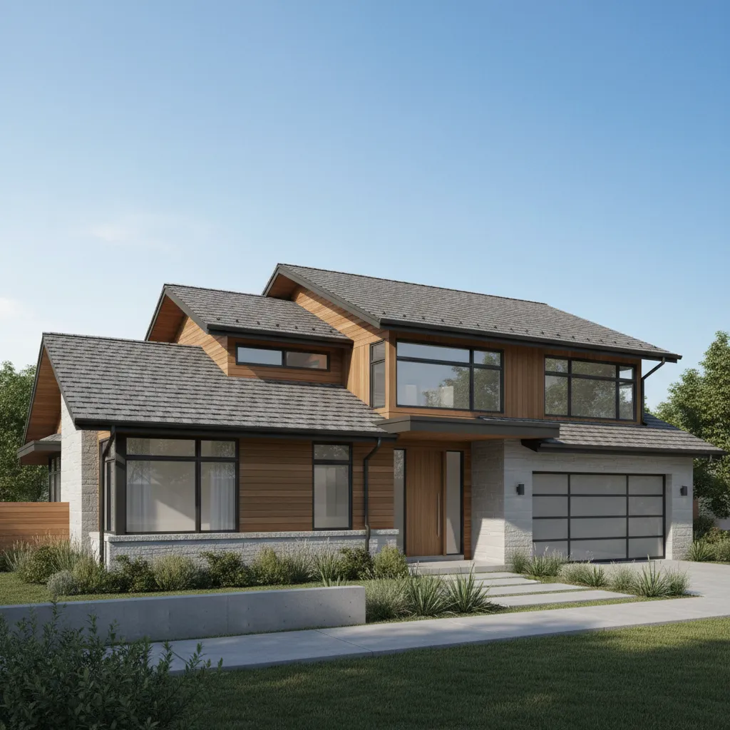 3D rendered house showing completed roof design visualization