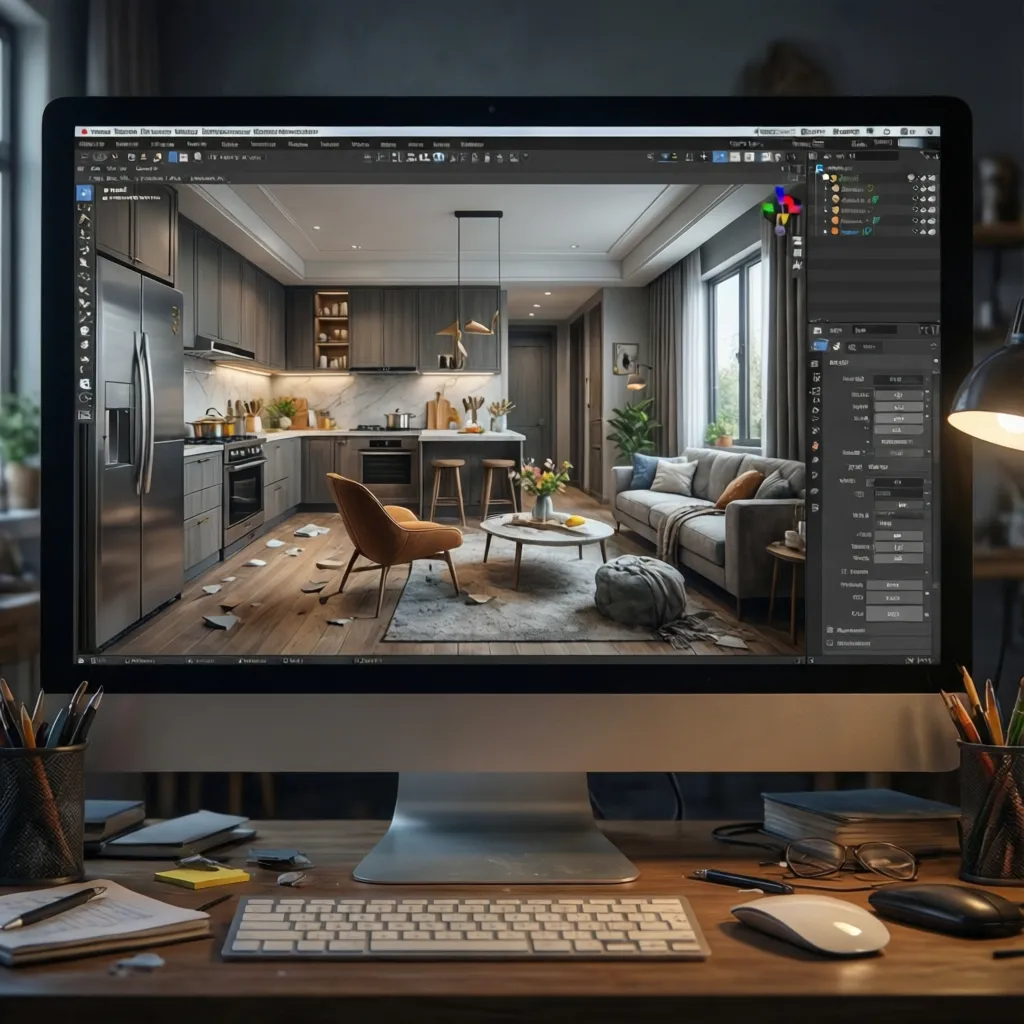 Modelo 3D de un apartamento en software de diseño de interiores