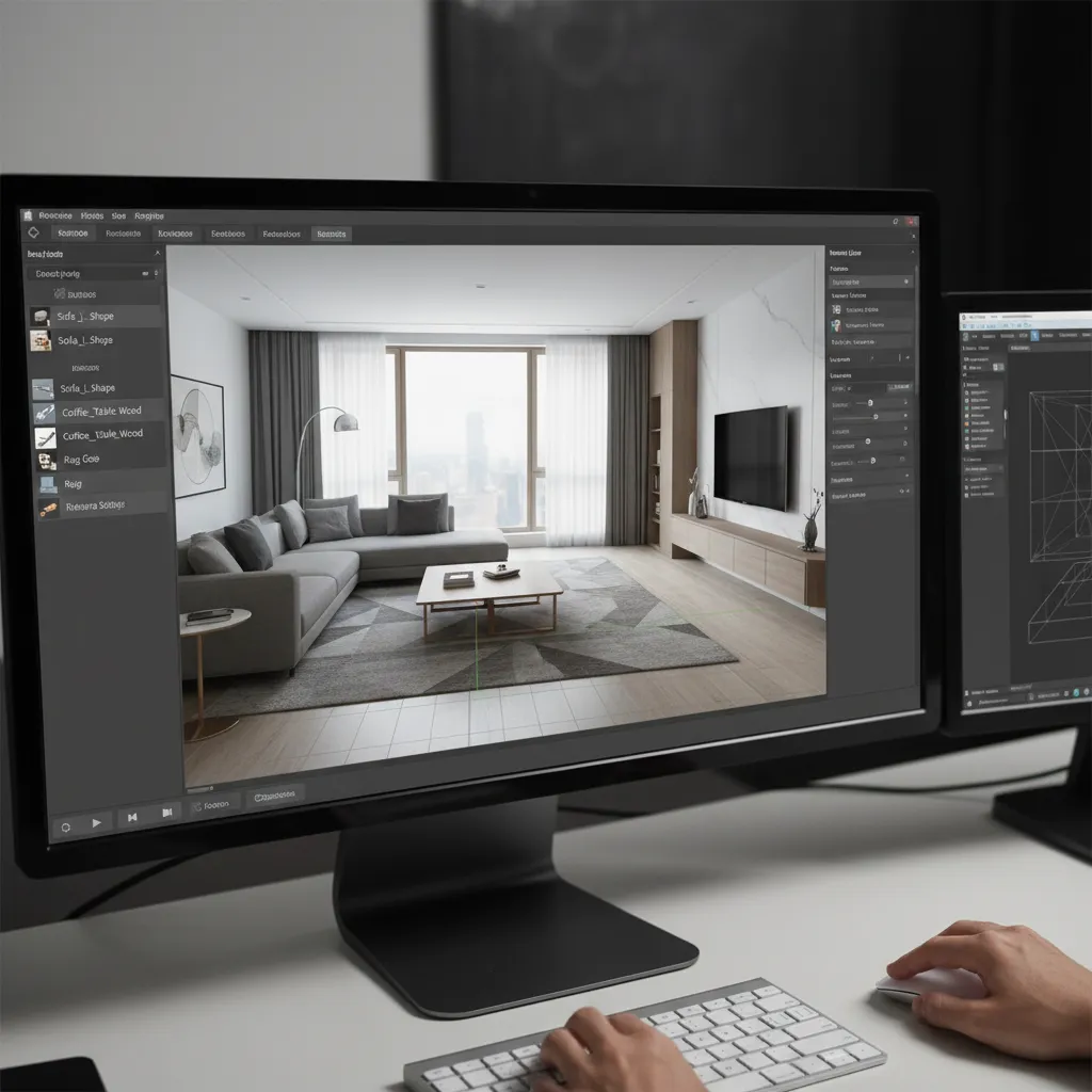 Modelo 3D de un interior residencial utilizado para planificar el diseño
