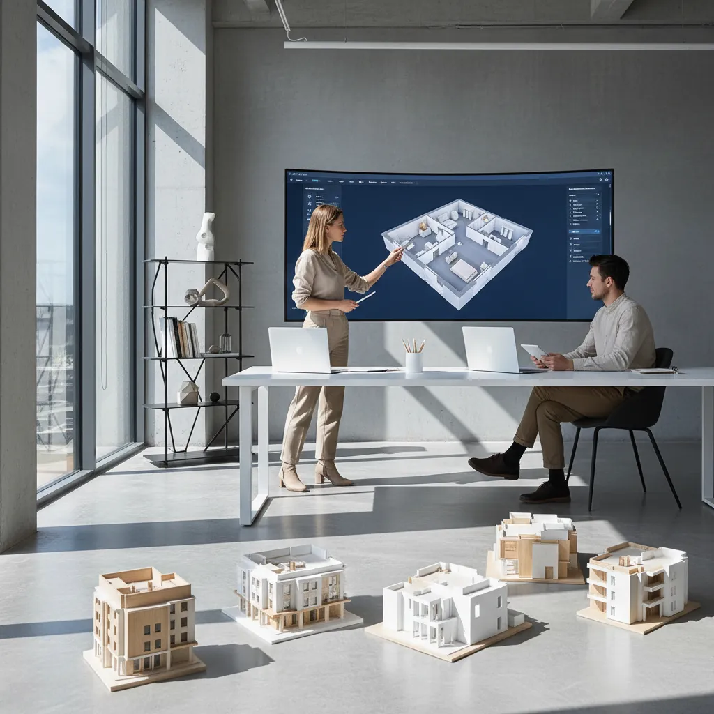 Diseñador trabajando en planificación de interiores en modelo 3D