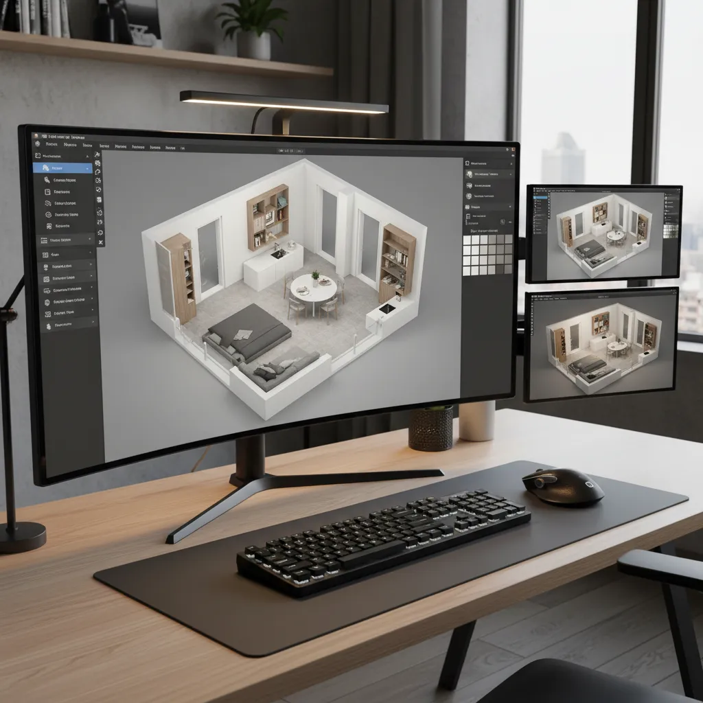 Pantalla mostrando planificación 3D de un apartamento