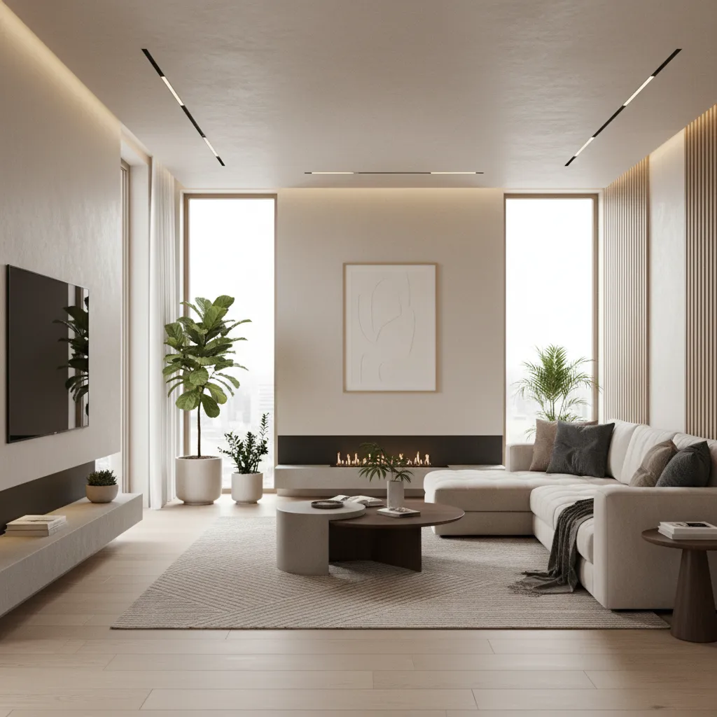 Renderizado 3D de un salón moderno antes de la decoración real