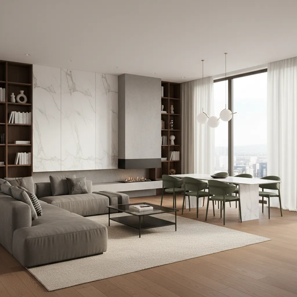 Render 3D de un diseño interior moderno