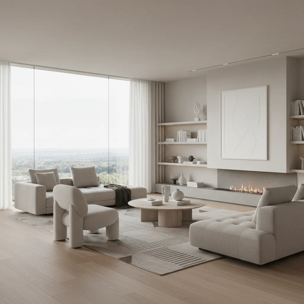 renderizado 3D de un salón moderno utilizado en formación de interiorismo