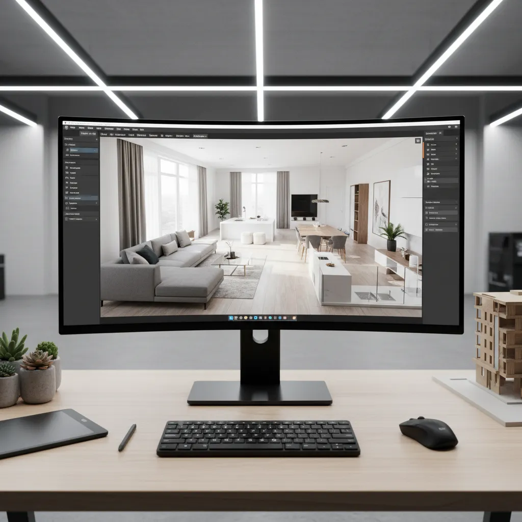 Pantalla de ordenador mostrando un plano 3D de un apartamento