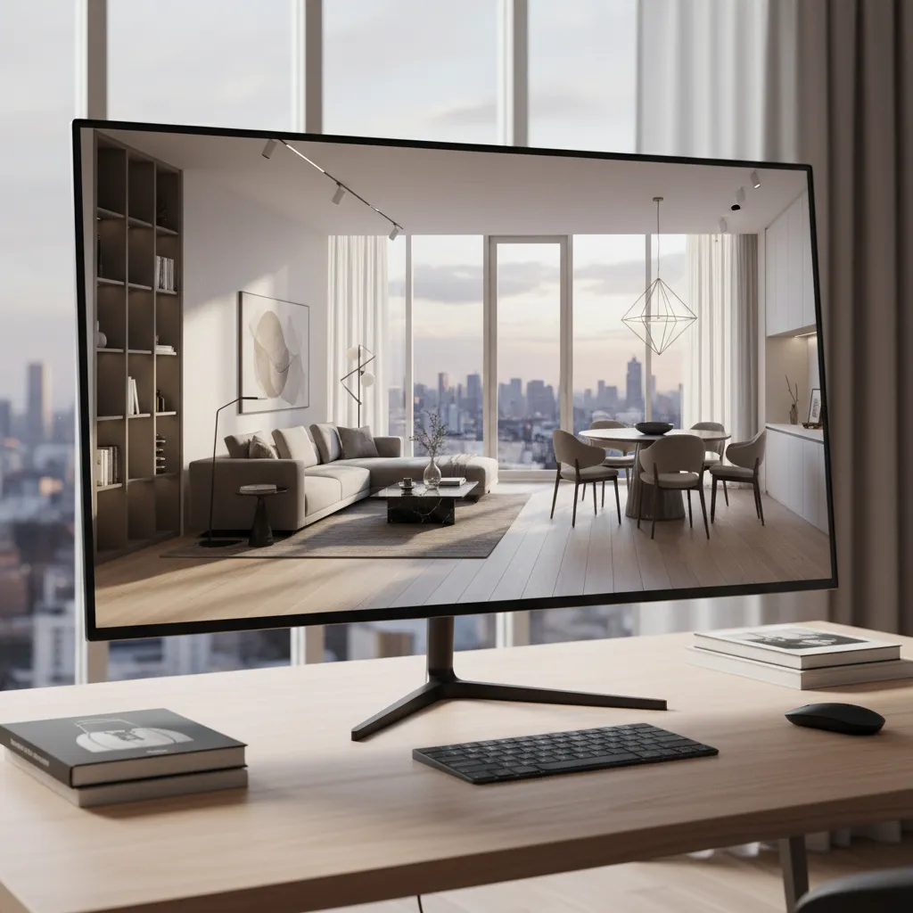 Visualización 3D de un diseño interior moderno