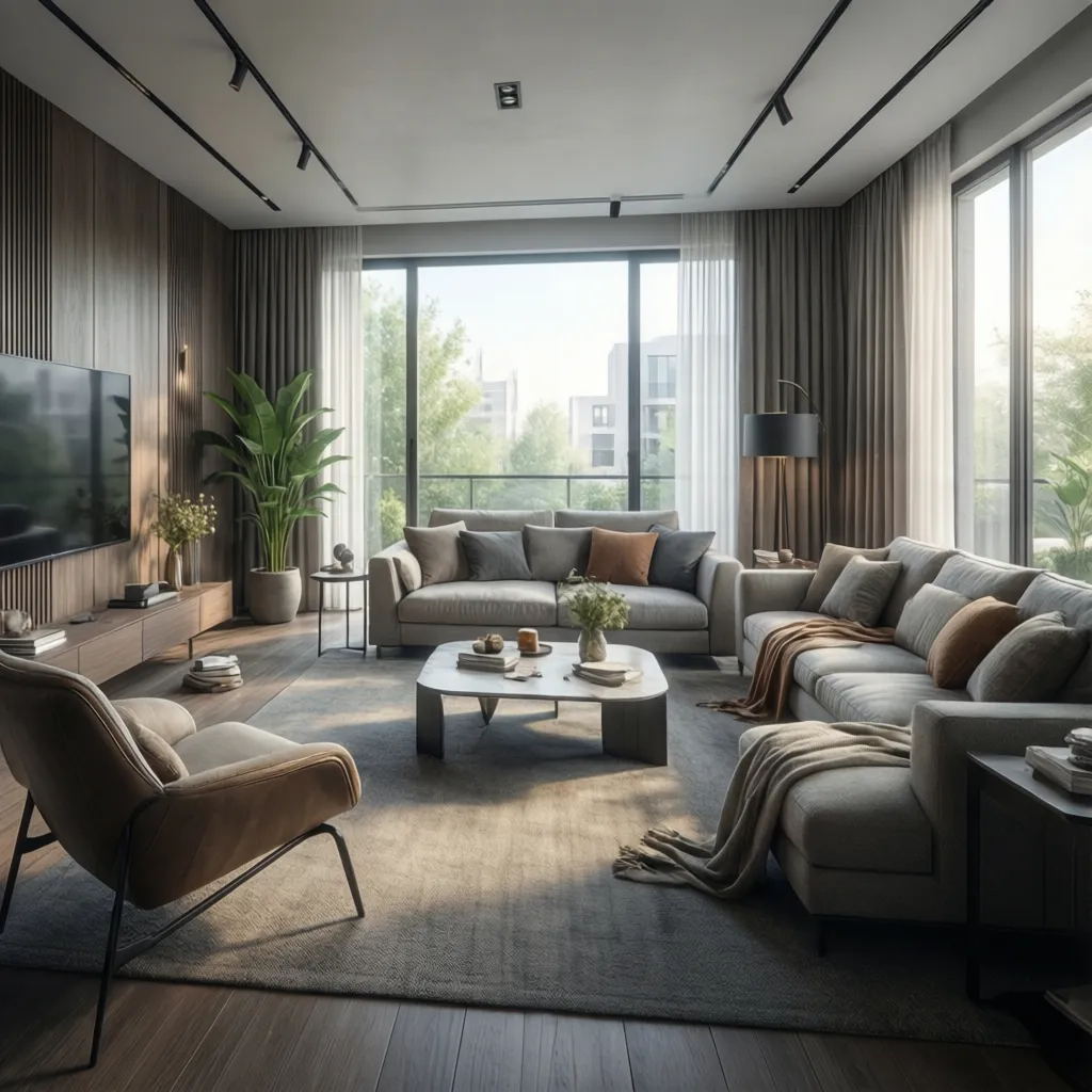 Visualización 3D de un diseño interior moderno