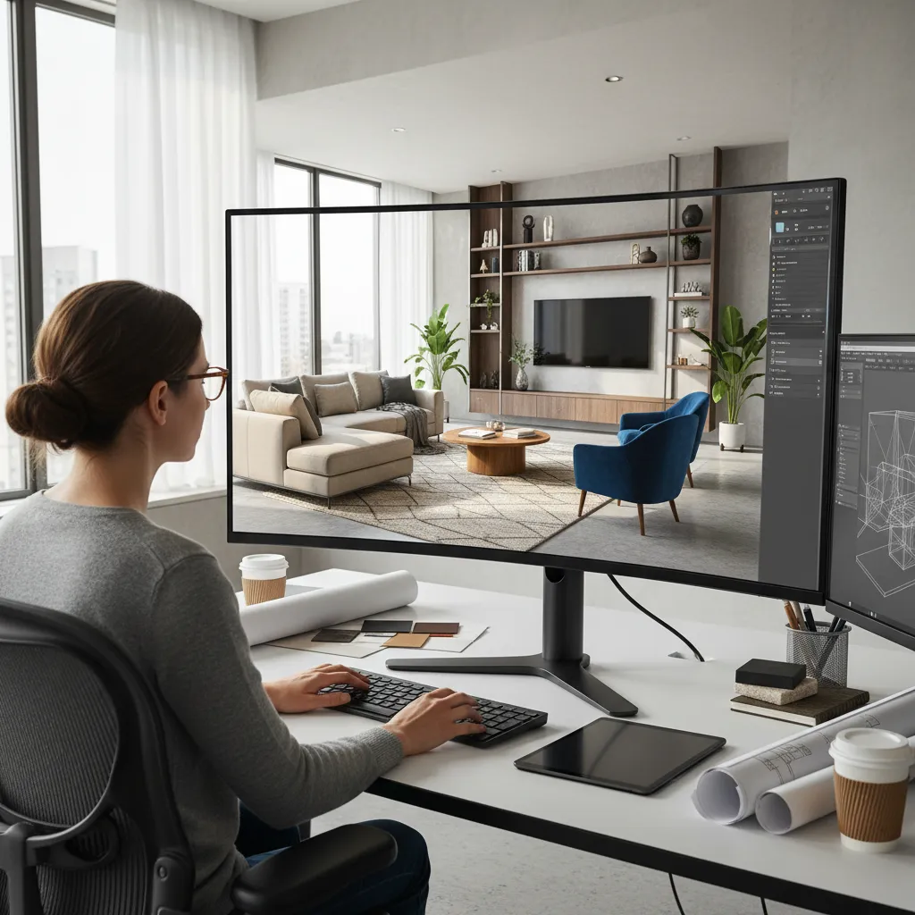 Visualización 3D de un apartamento moderno antes de la reforma