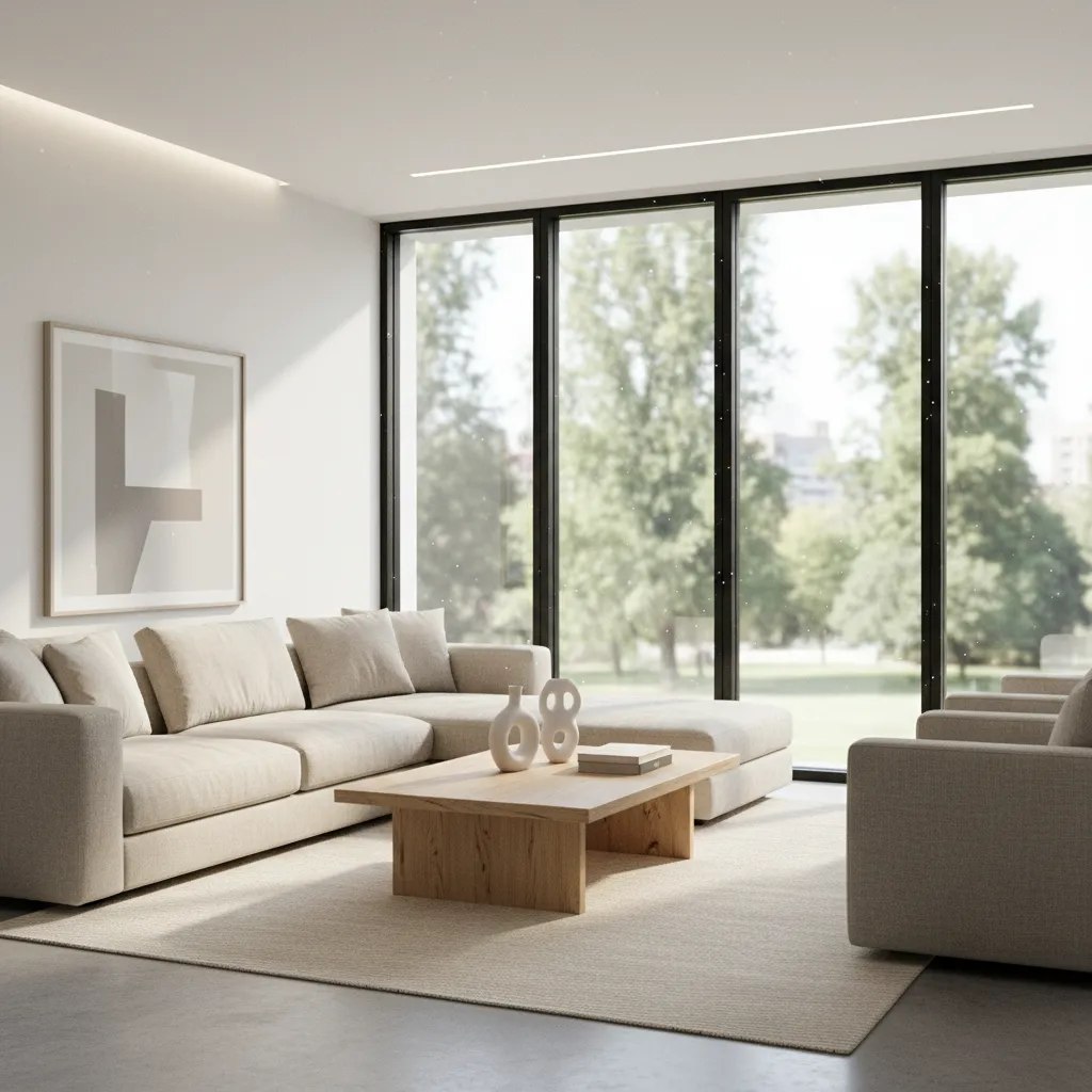 Visualización 3D de salón moderno generado con software de diseño interior