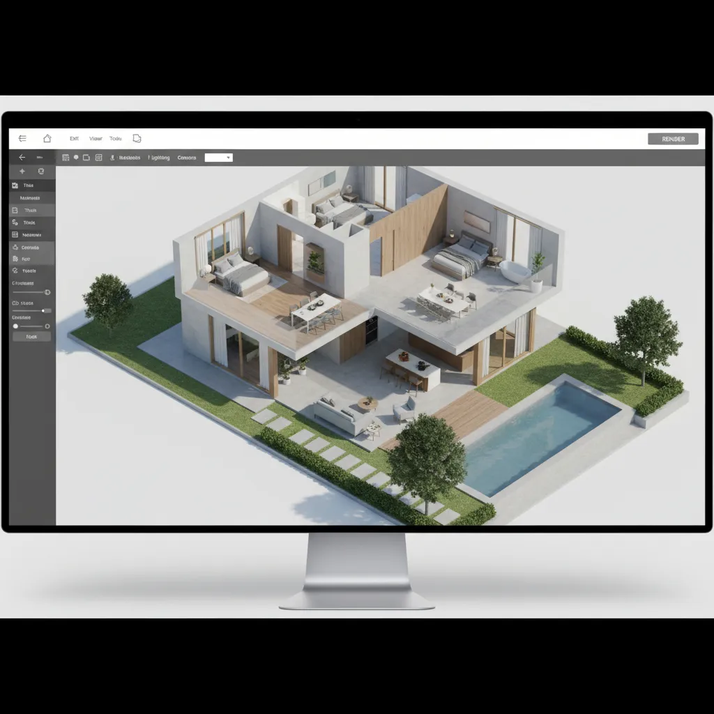 3D interior and exterior house design model inside architectural software