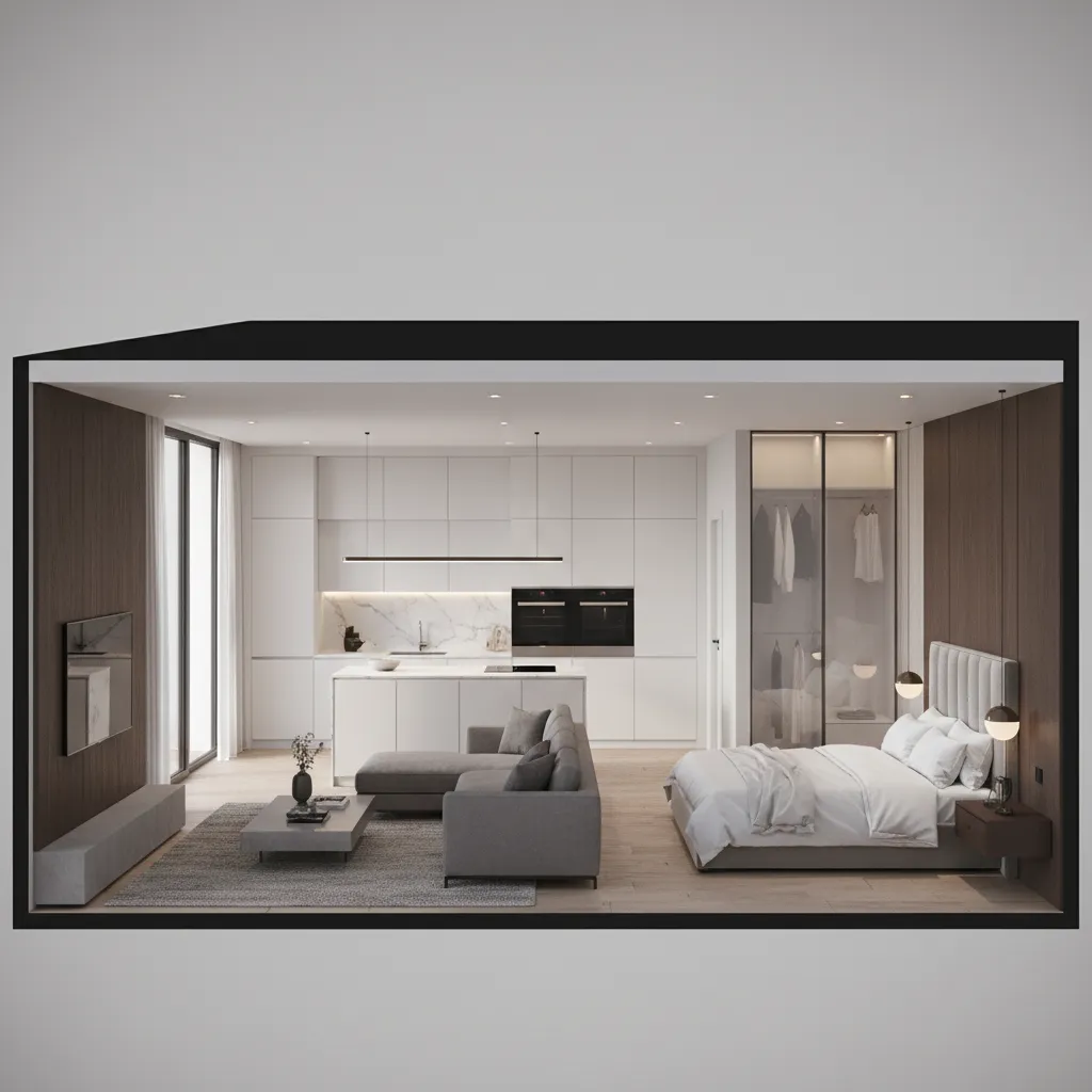 Visualización 3D de la distribución interior de un apartamento