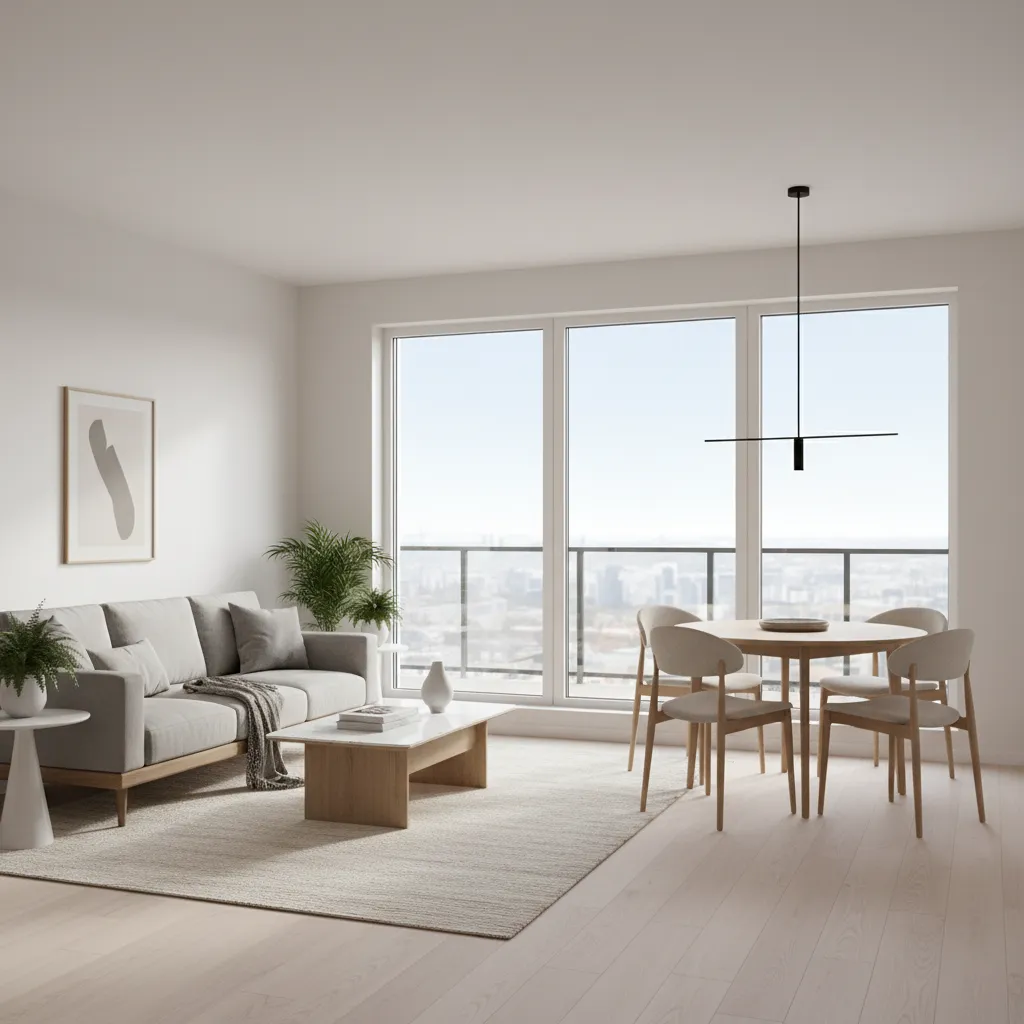 3D apartment interior with furniture layout for spatial planning
