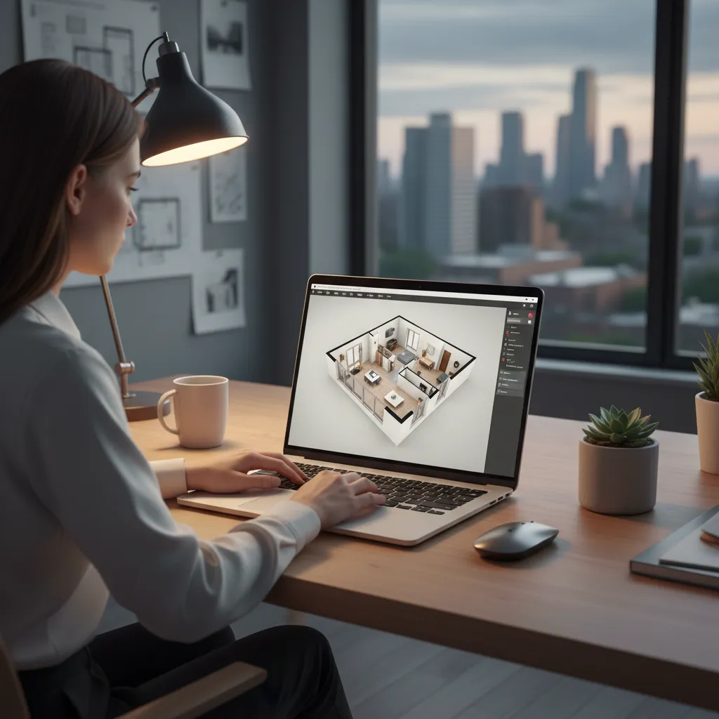 Diseñador creando la distribución de un apartamento en un software de planificación 3D
