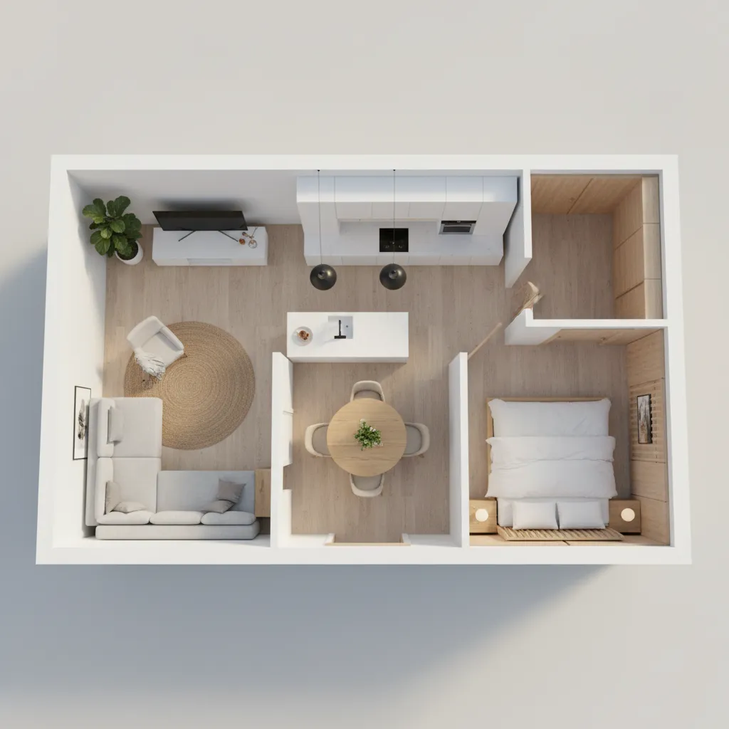 3D floor plan and furnished apartment layout visualization