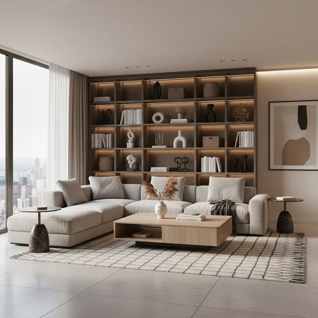 Vista 3D de un salón generado con software de diseño interior
