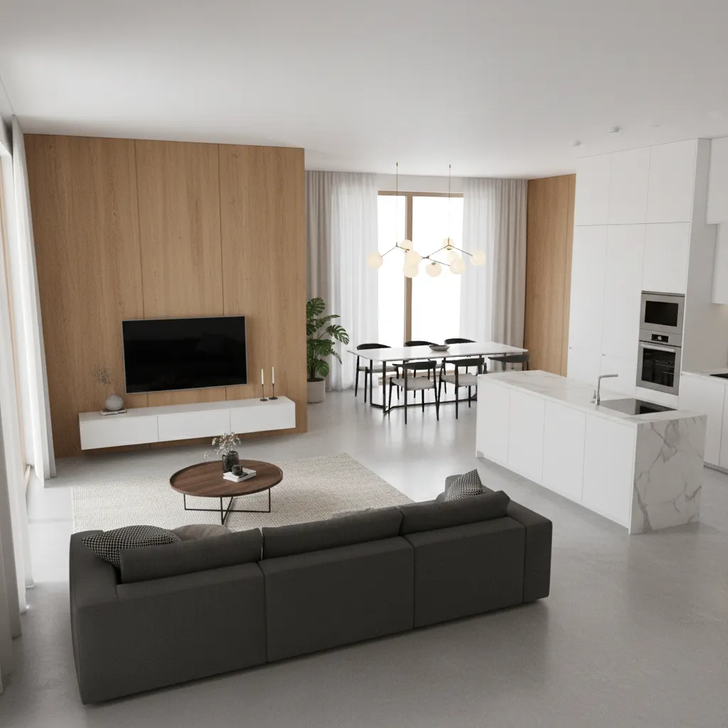 Visualización 3D de la distribución de un apartamento moderno