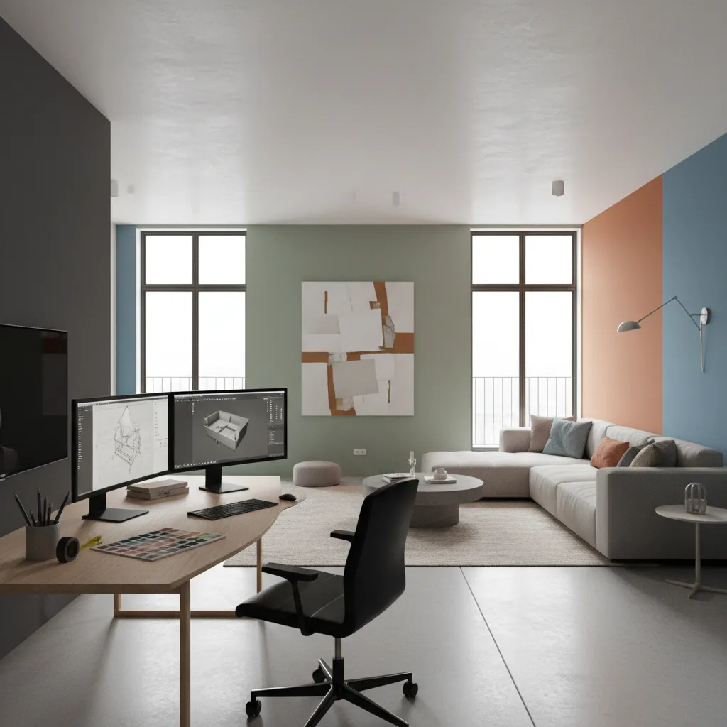 Visualización digital de un espacio interior probando colores de paredes