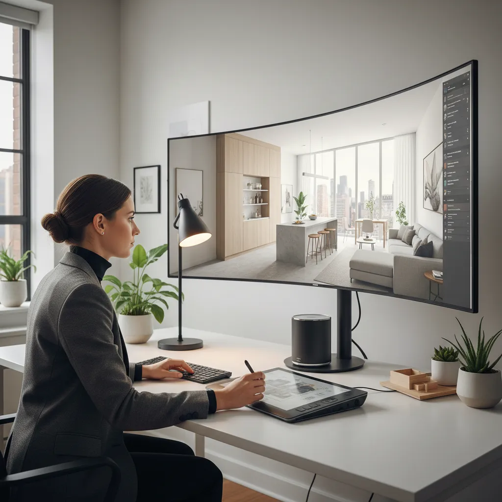 Planificación digital de un interior moderno con distribución abierta