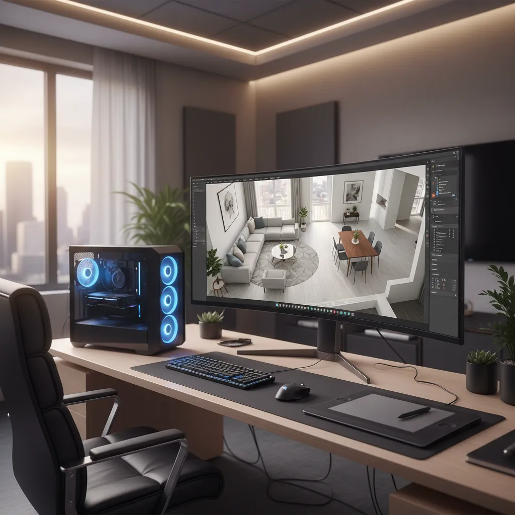 Planificación de interiores en 3D mostrando distribución de muebles