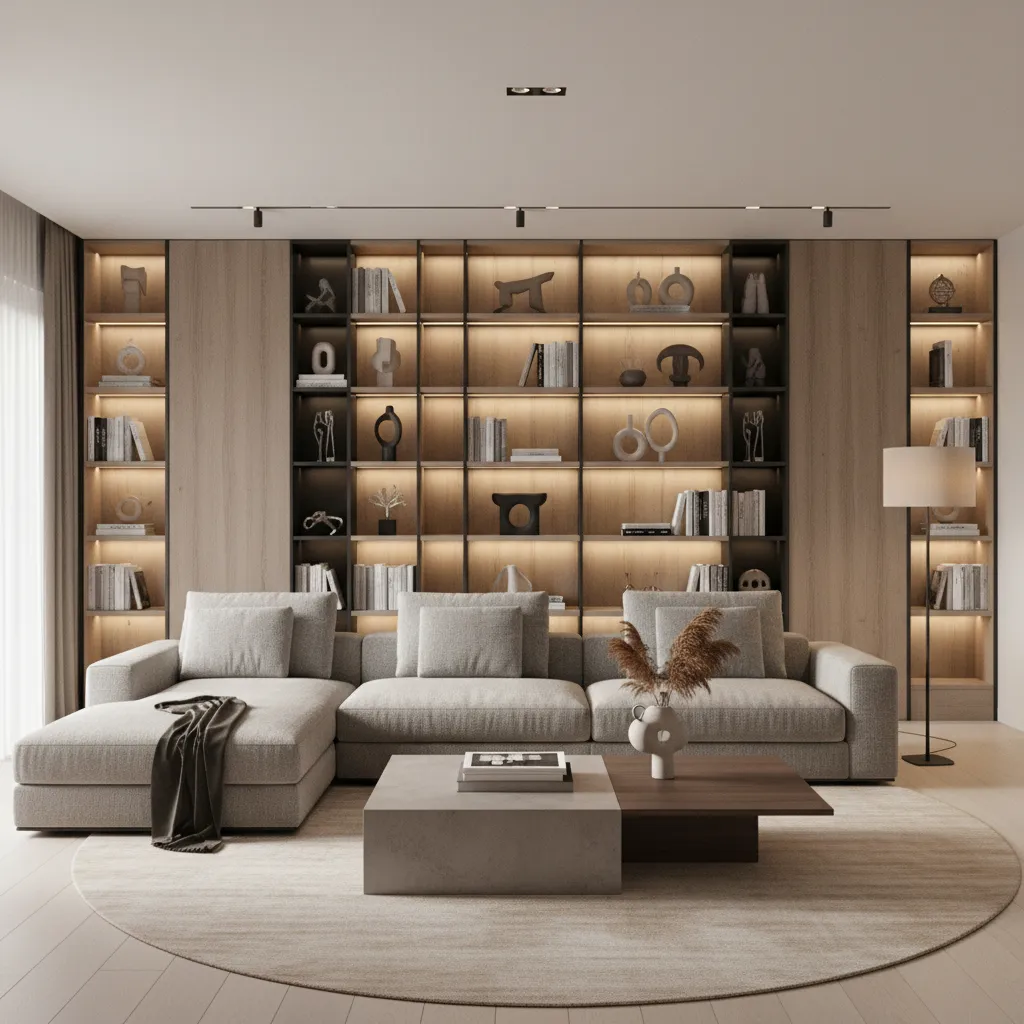 3D rendered living room interior layout used for planning furniture scale