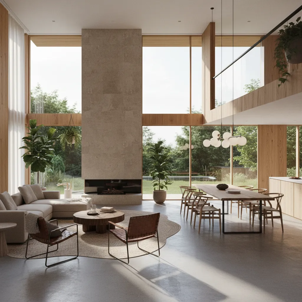 Render 3D de diseño interior de una casa moderna