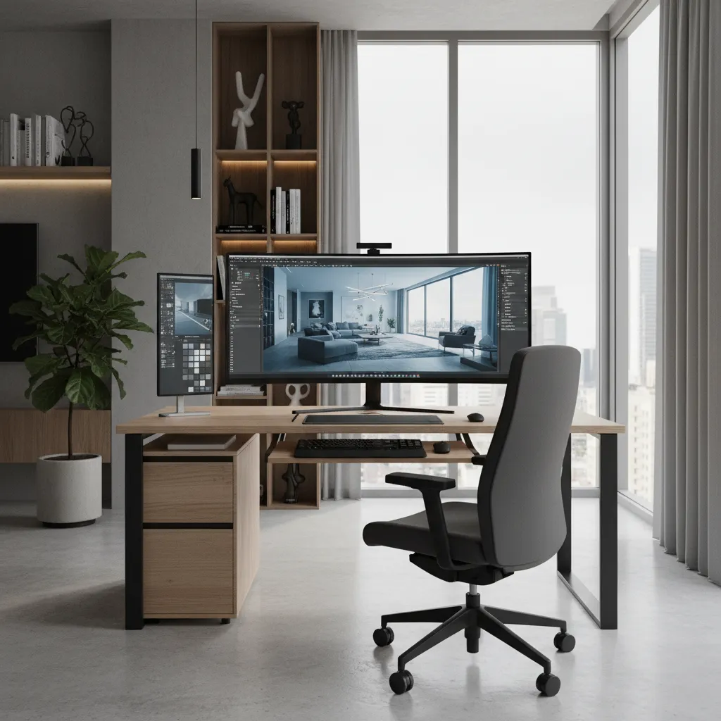 Render 3D de un diseño interior moderno en proceso de planificación