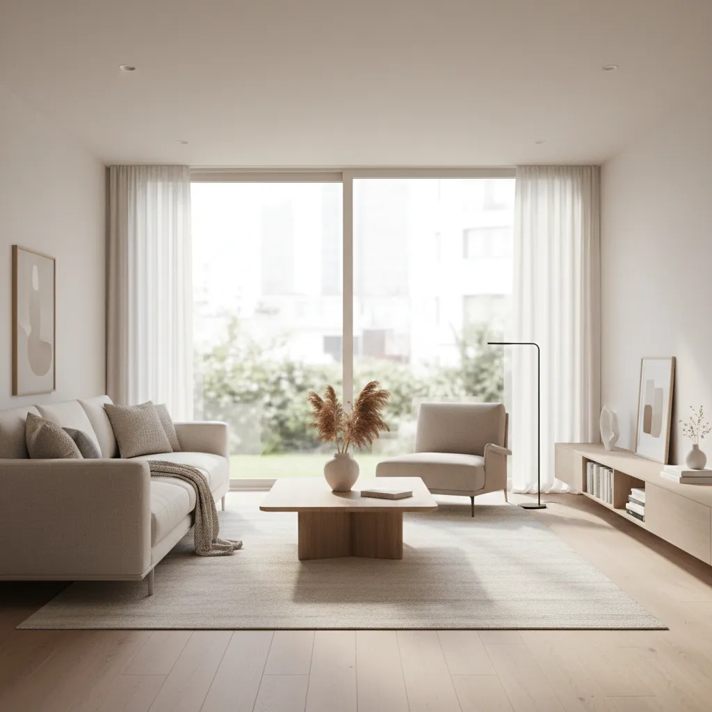 Render 3D realista de una sala moderna diseñado antes de la reforma