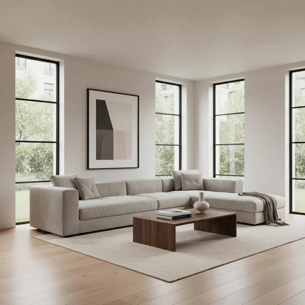 Visualización 3D realista de un salón moderno antes de ejecutarse el diseño