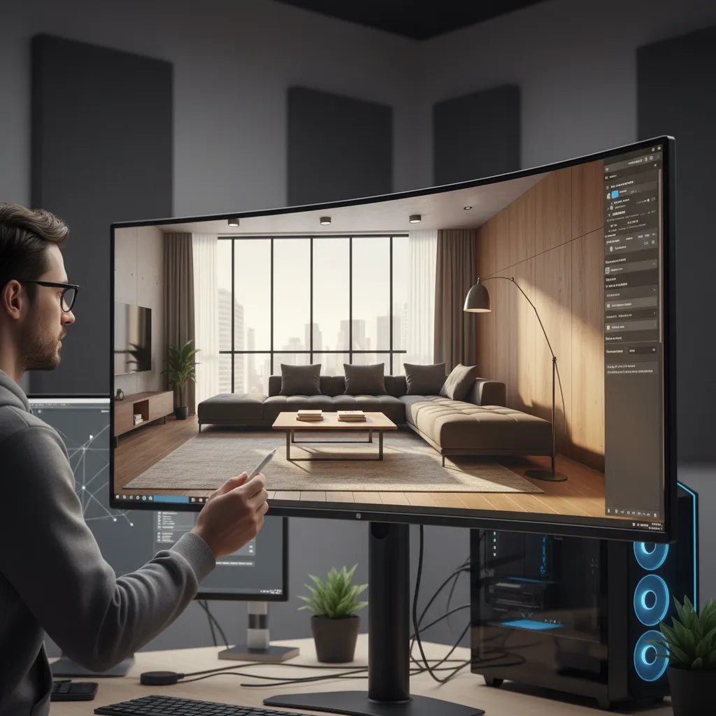 Render 3D realista de un diseño interior antes de construir