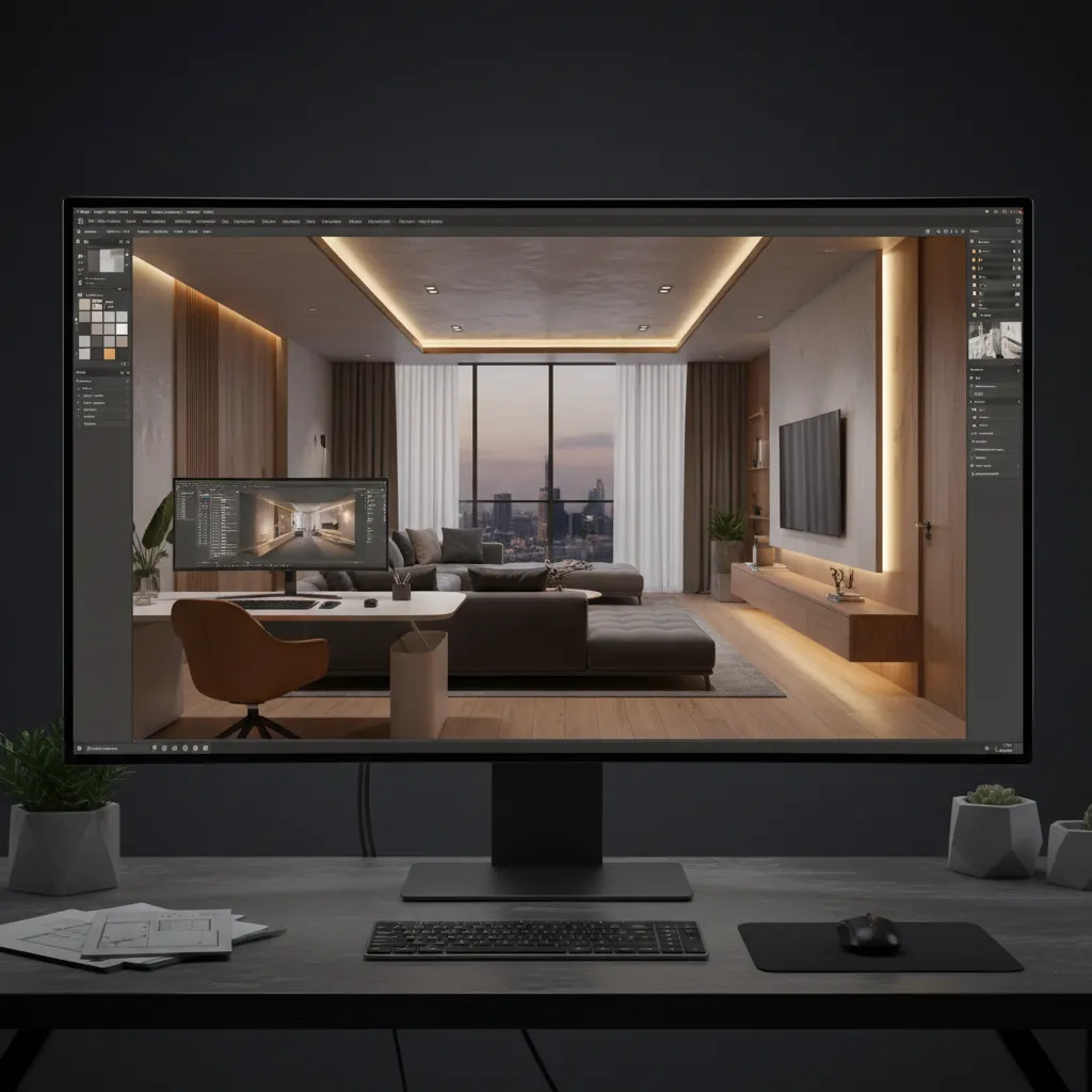 Render 3D realista de un diseño interior antes de la construcción