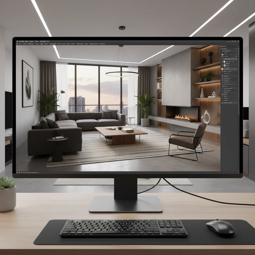 Vista de un diseño interior en render 3D antes de ejecutarlo en la vida real