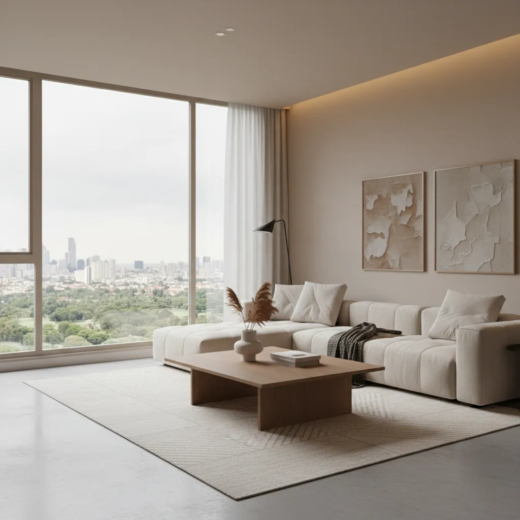Render 3D realista de un salón antes de ejecutarse el diseño
