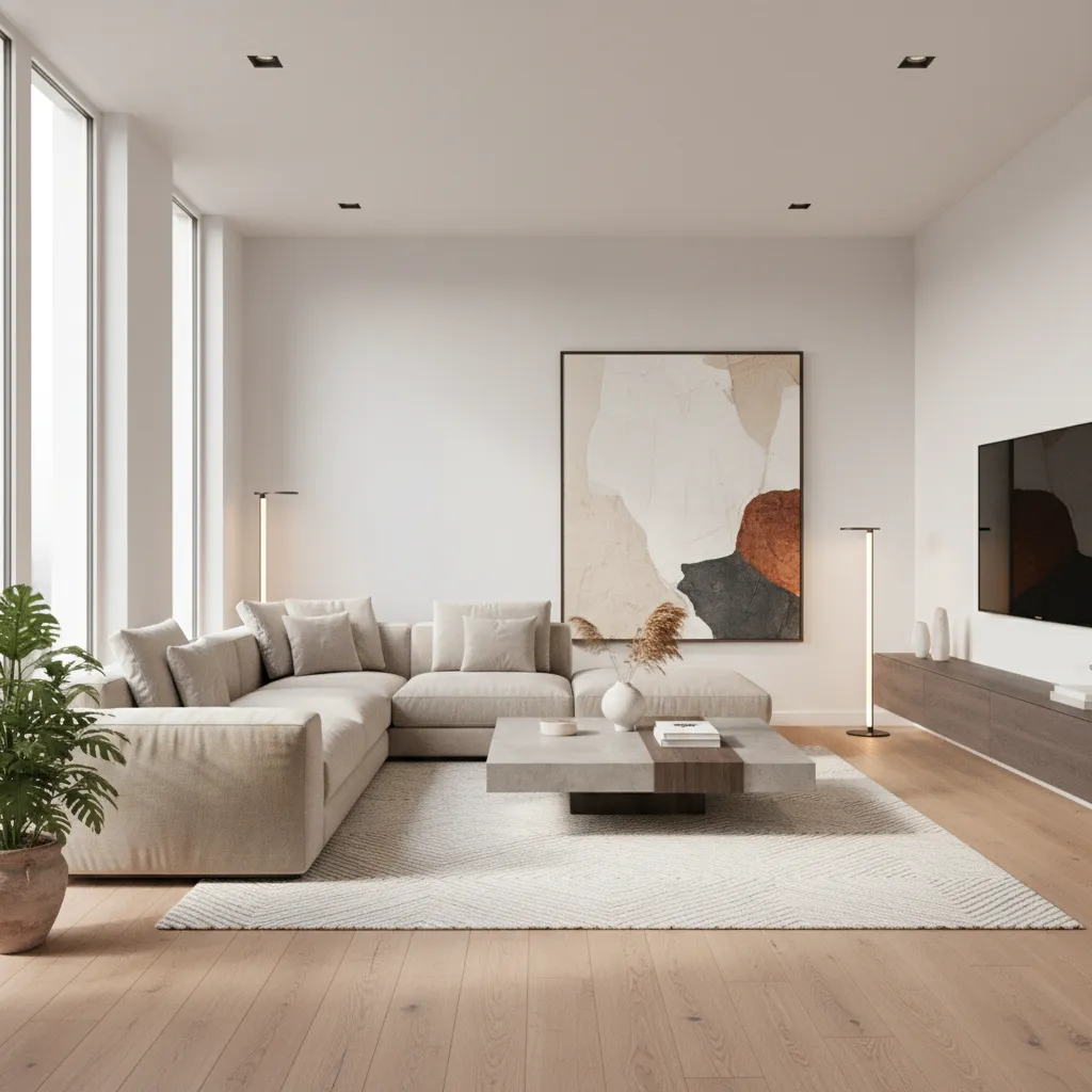 Render 3D realista de una sala moderna diseñado digitalmente
