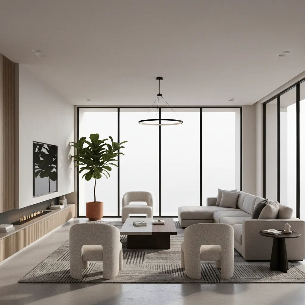 Render 3D de un salón moderno usado para planificación de diseño