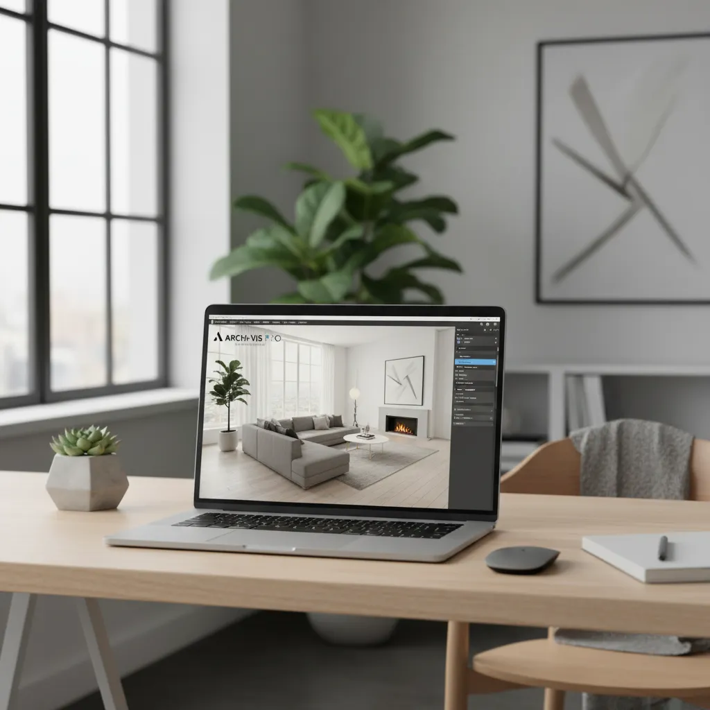designer using 3D interior rendering software to visualize a modern living room layout