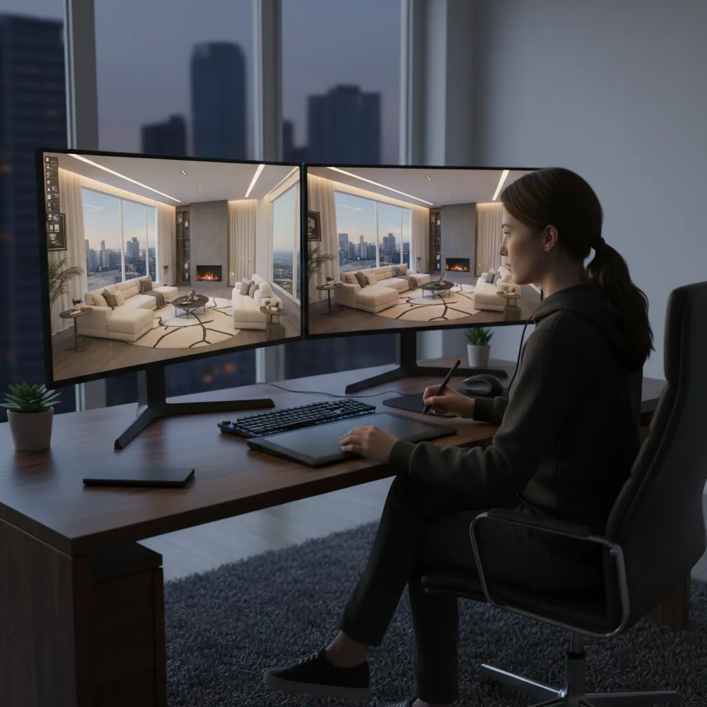 Renderizado 3D de un proyecto de interiorismo en ordenador