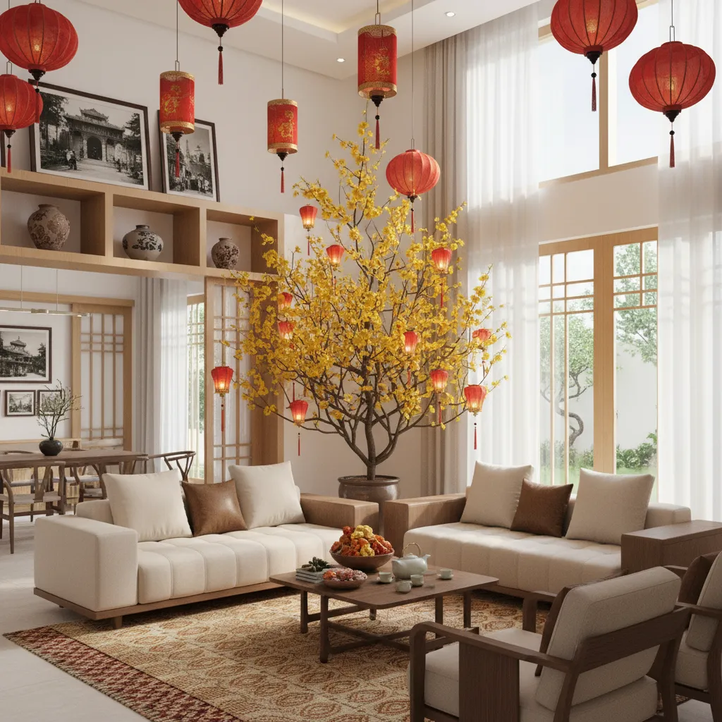 Mô phỏng 3D không gian trang trí Tết trong nhà