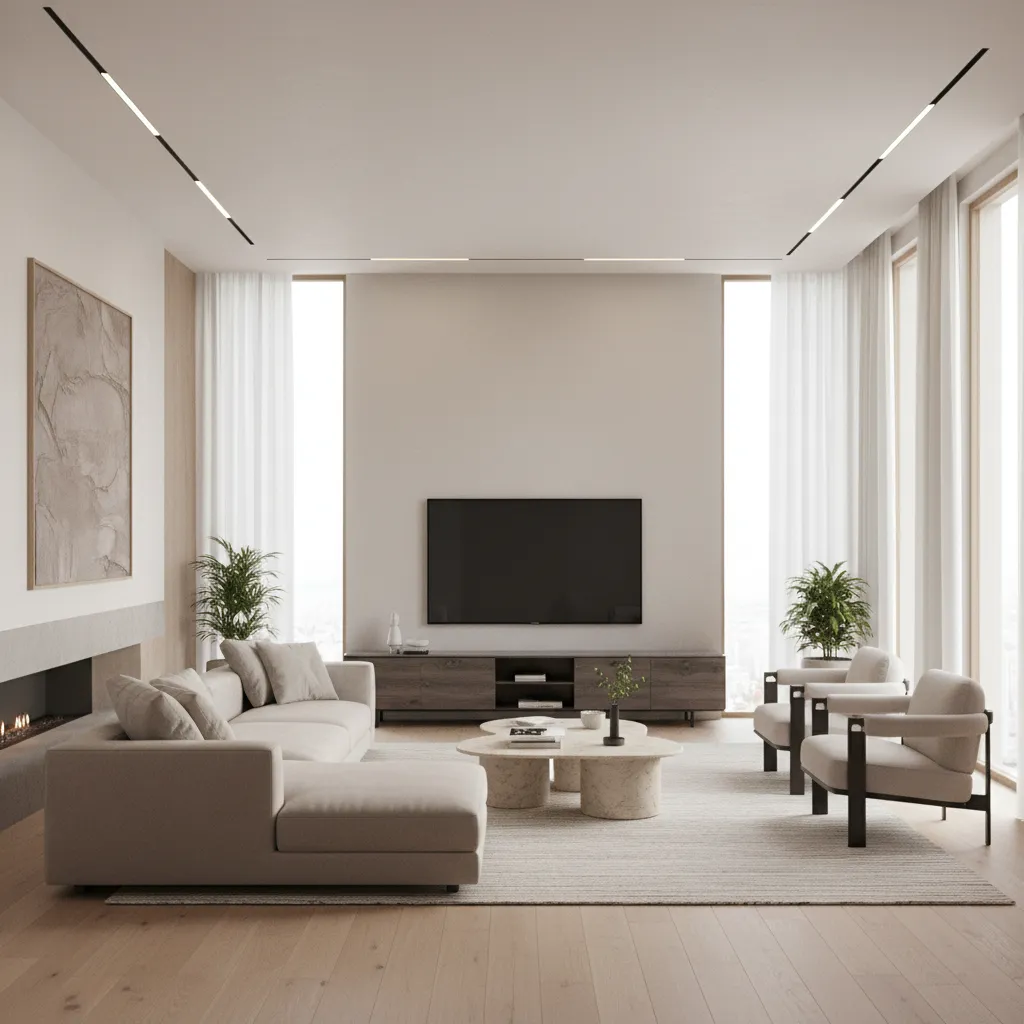 Render 3D realista de un diseño interior de salón moderno