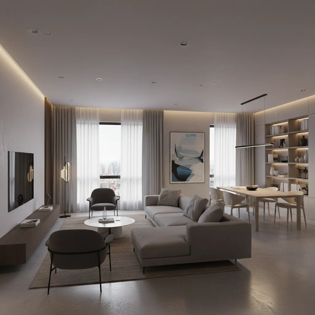 Visualización 3D de un diseño interior antes de decorar