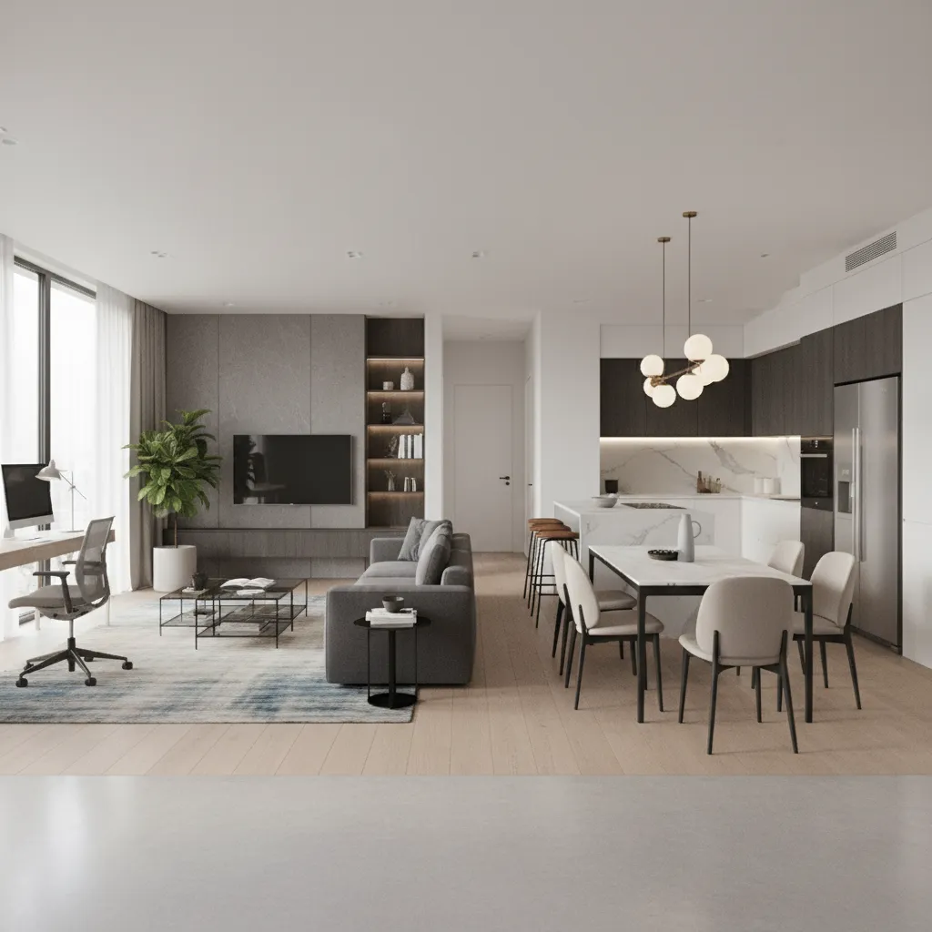 Renderizado 3D de un espacio interior mostrando planificación previa al diseño