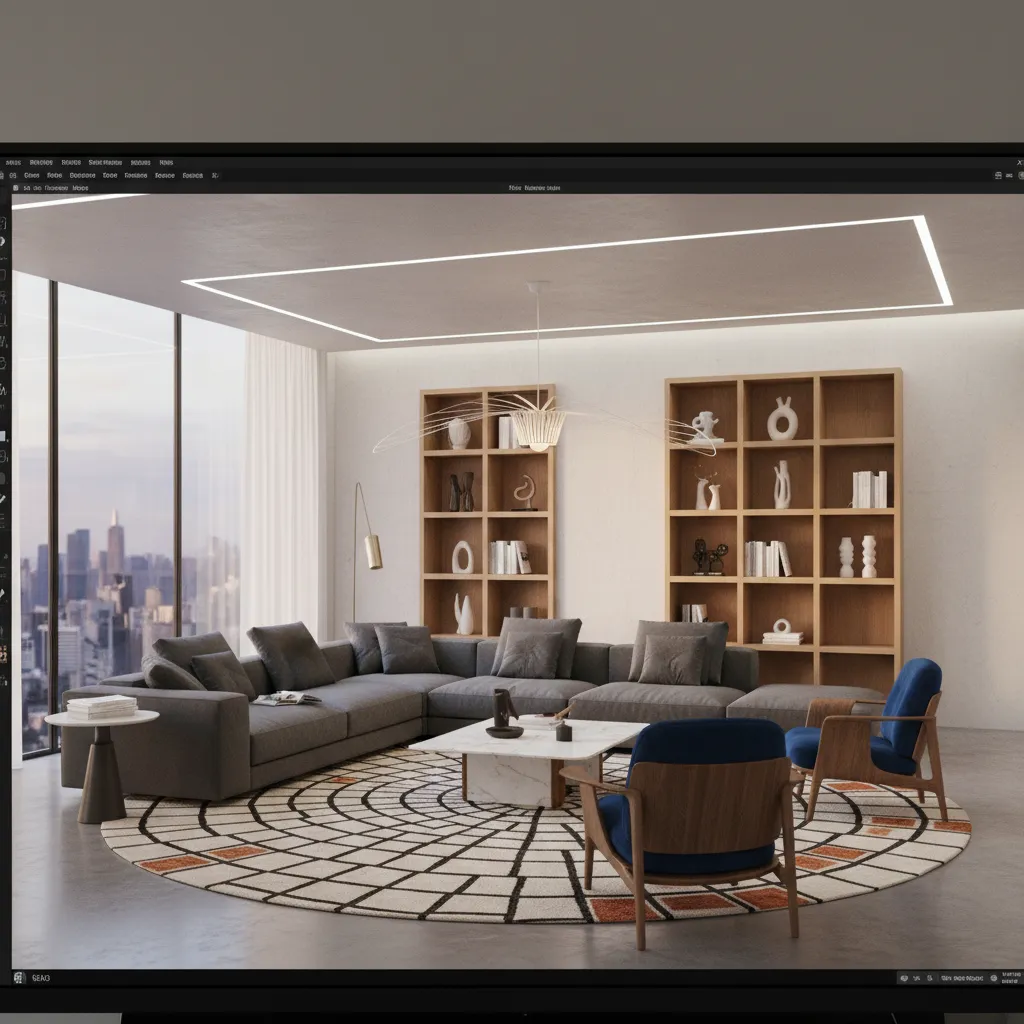 Visualización 3D realista de un proyecto de diseño interior